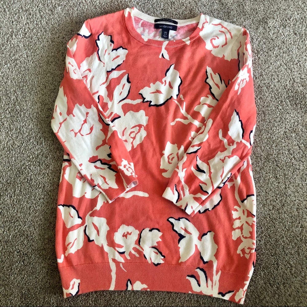Lands End peach floral sweater size XS